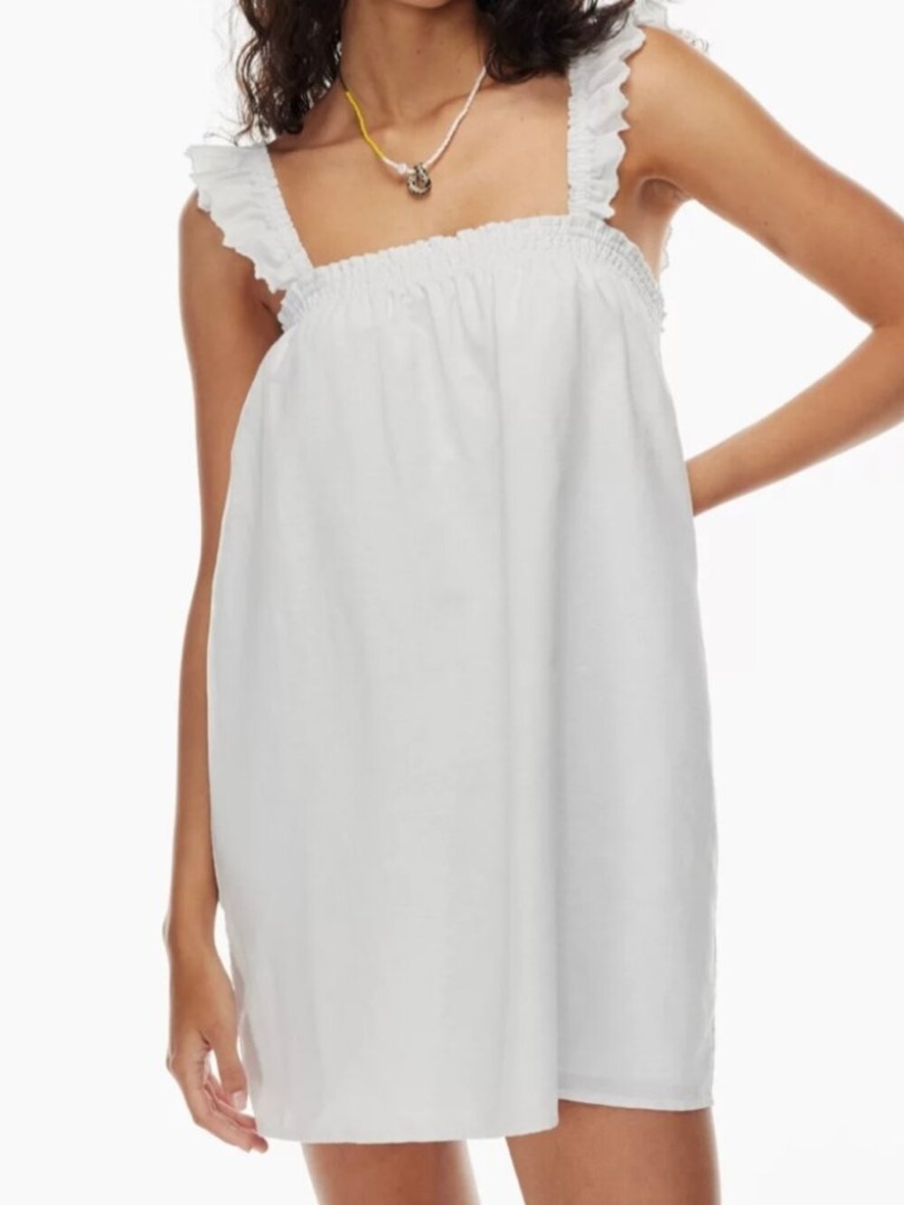 Aritzia White Ruffled Strap Mini Dress
